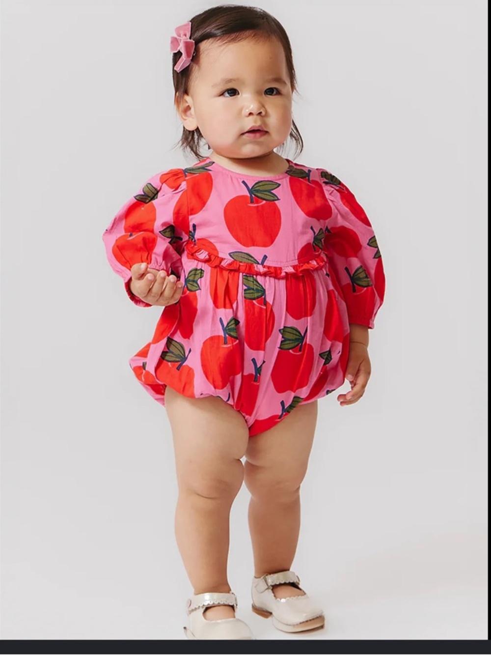 Pink Chicken Baby Girls Apple Print Bubble Romper 6-12 Months Pink Puff Sleeve